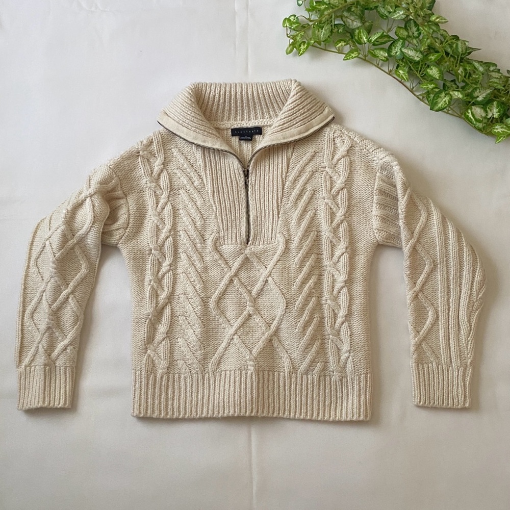 Chunky Cream Cable Knit Half Zip Up Pullover Sweater